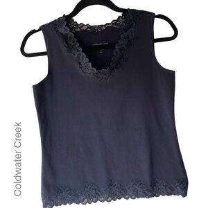 COLDWATER CREEK | NWOT | NAVY BLUE DOUBLE LACE TANK TOP STRETCH COTTON | XS